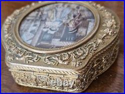 19C French Bronze Scalloped Dresser Vanity Box Hand Painted Victorian Scene 5