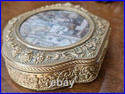19C French Bronze Scalloped Dresser Vanity Box Hand Painted Victorian Scene 5