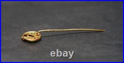19c. Victorian 14k Gold Filigree Hand of Hamsa Fatima Crescent Stick Pin Brooch