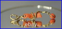 19c. Victorian Red Coral Hand 18k Gold Snake Skull Memento Mori Diamonds Pendant