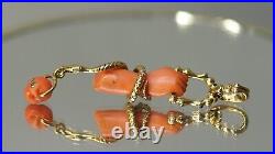 19c. Victorian Red Coral Hand 18k Gold Snake Skull Memento Mori Diamonds Pendant
