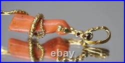 19c. Victorian Red Coral Hand 18k Gold Snake Skull Memento Mori Diamonds Pendant