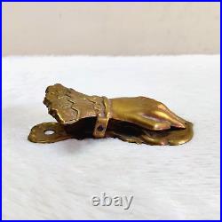 19c Vintage Victorian Hand Shape Golden Brass Paper Clip Holder Big Size Old 312