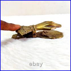 19c Vintage Victorian Hand Shape Golden Brass Paper Clip Holder Big Size Old 312