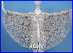 19th C Hand Made Ecru Needle Lace Cape 4 Dress W Rich Floral Detail