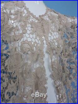 19th C Hand Made Ecru Needle Lace Cape 4 Dress W Rich Floral Detail