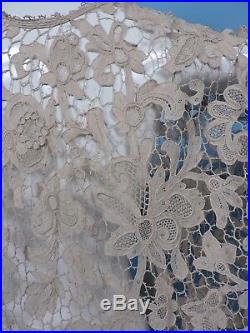 19th C Hand Made Ecru Needle Lace Cape 4 Dress W Rich Floral Detail