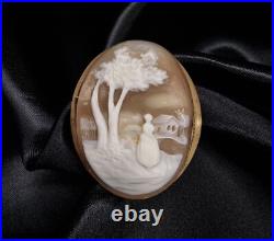19th Century Antique Shell Cameo Brooch Hand Carved Victorian