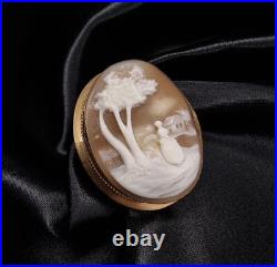 19th Century Antique Shell Cameo Brooch Hand Carved Victorian