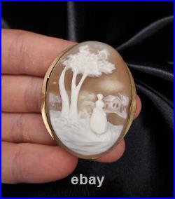 19th Century Antique Shell Cameo Brooch Hand Carved Victorian