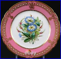 19th Century Staffordshire Rose Pompadour Botanical Dessert Service, hand-painte