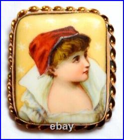 19th Century Victorian Hand Painted Miniature Porcelain Gold Filled Twist Frame