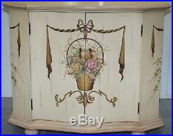 1 Of 2 Hand Painted French Floral Scene Serpentine Fronted Sideboards Cupboards