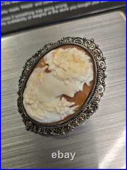 1 Victorian Silver Hand Carved High Relief Shell Cameo For Brooch Pendant Nice