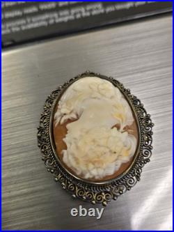 1 Victorian Silver Hand Carved High Relief Shell Cameo For Brooch Pendant Nice