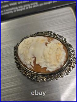 1 Victorian Silver Hand Carved High Relief Shell Cameo For Brooch Pendant Nice