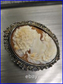 1 Victorian Silver Hand Carved High Relief Shell Cameo For Brooch Pendant Nice