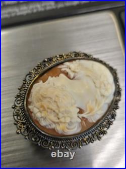 1 Victorian Silver Hand Carved High Relief Shell Cameo For Brooch Pendant Nice