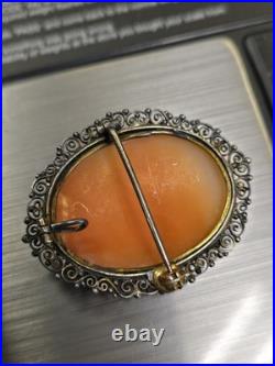 1 Victorian Silver Hand Carved High Relief Shell Cameo For Brooch Pendant Nice