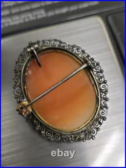 1 Victorian Silver Hand Carved High Relief Shell Cameo For Brooch Pendant Nice