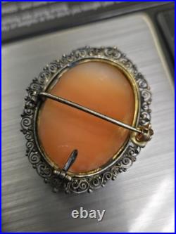 1 Victorian Silver Hand Carved High Relief Shell Cameo For Brooch Pendant Nice
