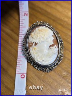 1 Victorian Silver Hand Carved High Relief Shell Cameo For Brooch Pendant Nice