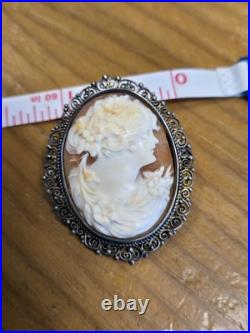 1 Victorian Silver Hand Carved High Relief Shell Cameo For Brooch Pendant Nice