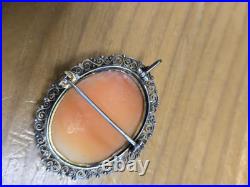 1 Victorian Silver Hand Carved High Relief Shell Cameo For Brooch Pendant Nice