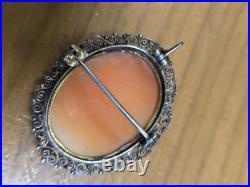 1 Victorian Silver Hand Carved High Relief Shell Cameo For Brooch Pendant Nice