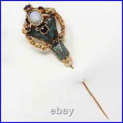21 kt Gold Hand Engraved EARLY VICTORIAN Opal Ruby Blue Enamel Stick Pin B0850