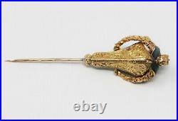 21 kt Gold Hand Engraved EARLY VICTORIAN Opal Ruby Blue Enamel Stick Pin B0850