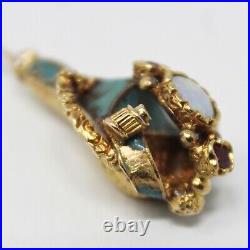 21 kt Gold Hand Engraved EARLY VICTORIAN Opal Ruby Blue Enamel Stick Pin B0850