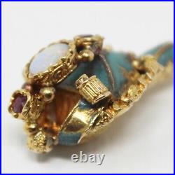 21 kt Gold Hand Engraved EARLY VICTORIAN Opal Ruby Blue Enamel Stick Pin B0850