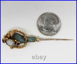 21 kt Gold Hand Engraved EARLY VICTORIAN Opal Ruby Blue Enamel Stick Pin B0850