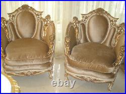 $25k Royalty 3pc Italian Antique Hand Carved Cherubs Saloon Sofa/chairs Set