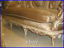 $25k Royalty 3pc Italian Antique Hand Carved Cherubs Saloon Sofa/chairs Set