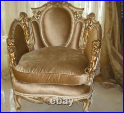 $25k Royalty 3pc Italian Antique Hand Carved Cherubs Saloon Sofa/chairs Set