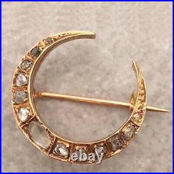 2.40ct Genuine Old Mine Antique Cut Diamond Silver Victorian Moon Brooch Jewelry