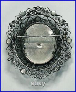 2 ANTIQUE VICTORIAN Hand Painted BIRTH of VENUS BOTTICELLI Sterling Pin-Pendant