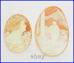 2 antique hand carved Victorian cameos woman St John the Baptist scene
