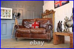 2 seater antiqued brown vintage victorian style brown leather sofa hand dyed