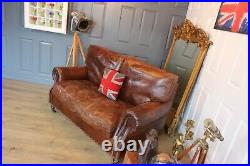 2 seater antiqued brown vintage victorian style brown leather sofa hand dyed