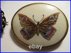 2 x Victorian Hand Painted Porcelain Portrait / Butterfly Brooch Pendant