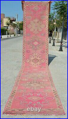 2x13 Rug Runner Turkish Rug Hand Made Low Pile Runner Rug Actual 2.4 x 12.6 ft