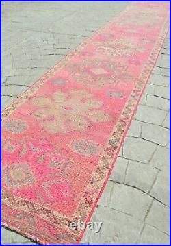 2x13 Rug Runner Turkish Rug Hand Made Low Pile Runner Rug Actual 2.4 x 12.6 ft