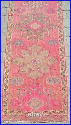 2x13 Rug Runner Turkish Rug Hand Made Low Pile Runner Rug Actual 2.4 x 12.6 ft