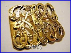 35mm Large Victorian Lettering Pin BICG 14K Gold with 17 Hand Cut Diamonds 12g