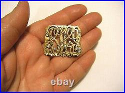 35mm Large Victorian Lettering Pin BICG 14K Gold with 17 Hand Cut Diamonds 12g