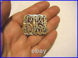 35mm Large Victorian Lettering Pin BICG 14K Gold with 17 Hand Cut Diamonds 12g