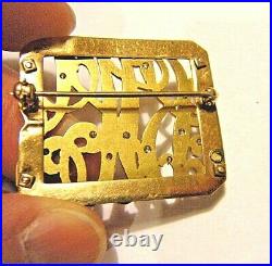 35mm Large Victorian Lettering Pin BICG 14K Gold with 17 Hand Cut Diamonds 12g